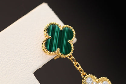 [Star Jewelry]CLOVER EARRINGS GOLD MALACHITE DIAMOND 3 MOTIF