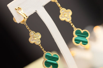 [Star Jewelry]CLOVER EARRINGS GOLD MALACHITE DIAMOND 3 MOTIF
