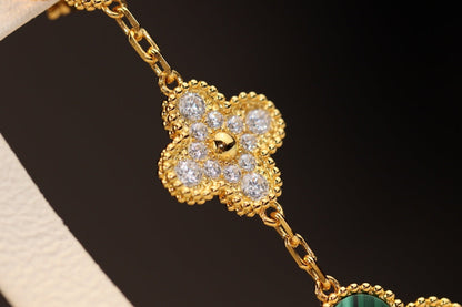 [Star Jewelry]CLOVER EARRINGS GOLD MALACHITE DIAMOND 3 MOTIF