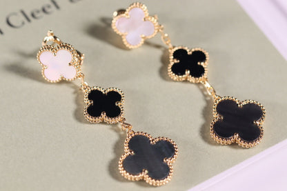 [Star Jewelry]CLOVER EARRINGS GOLD ONYX MOP 3 MOTIF