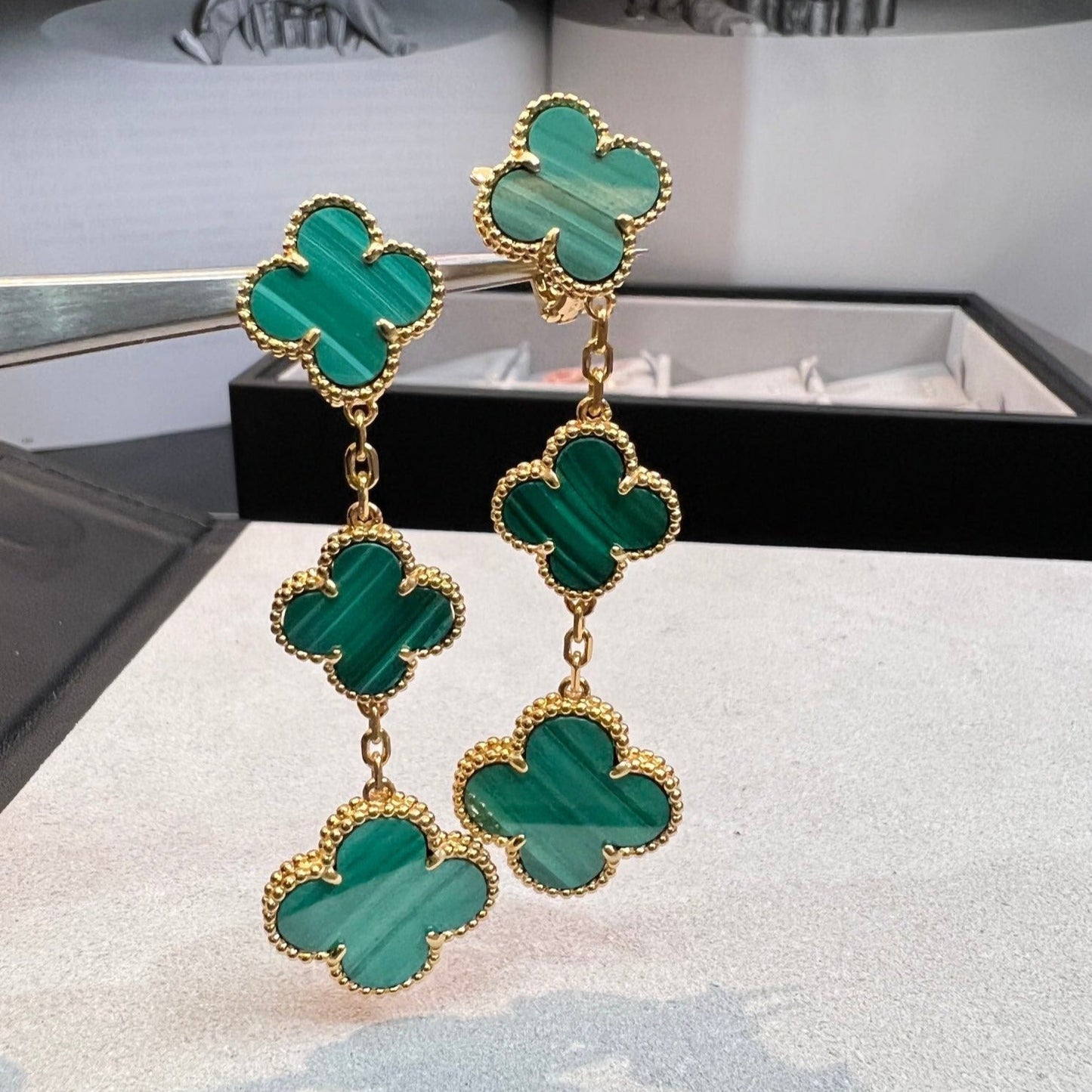 [Star Jewelry]CLOVER MALACHITE 3 MOTIFS GOLD