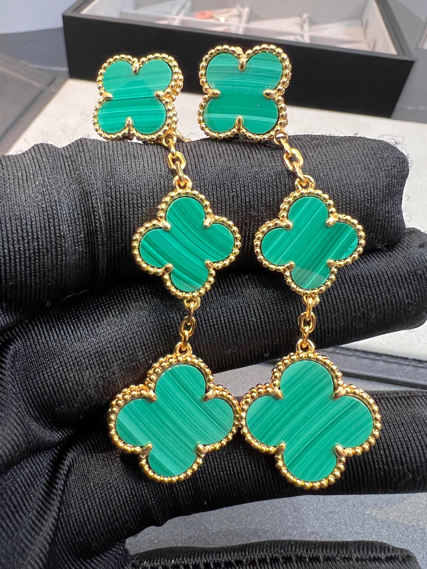 [Star Jewelry]CLOVER MALACHITE 3 MOTIFS GOLD