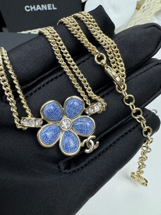 [Star Jewelry]New Blue Floral Double-Layer Necklace