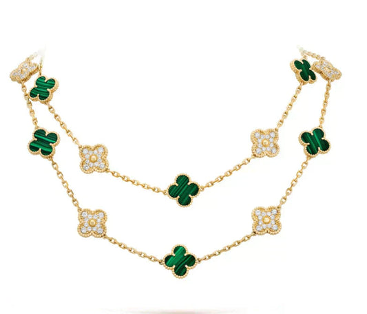 [Star Jewelry]CLOVER 20 MOTIFS MALACHITE DIAMOND NECKLACE