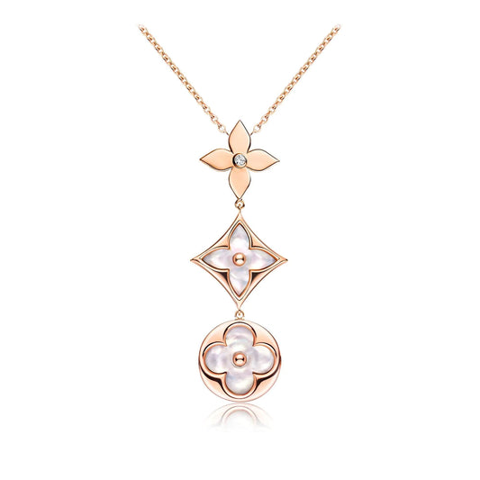 [Star Jewelry]COLOR BLOSSOM LARIAT NECKLACE PINK GOLD WHITE MOTHER PEARL AND DIAMOND