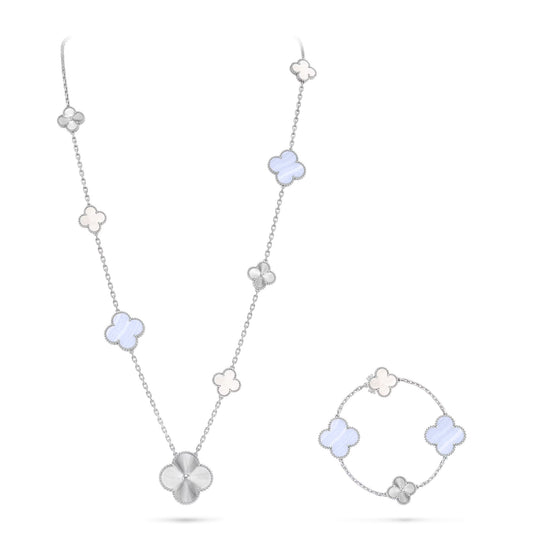 [Star Jewelry]DETACHABLE CLOVER 15(11+4) FLOWER SILVER NECKLACE SET