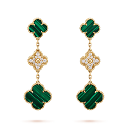 [Star Jewelry]CLOVER EARRINGS GOLD MALACHITE DIAMOND 3 MOTIF