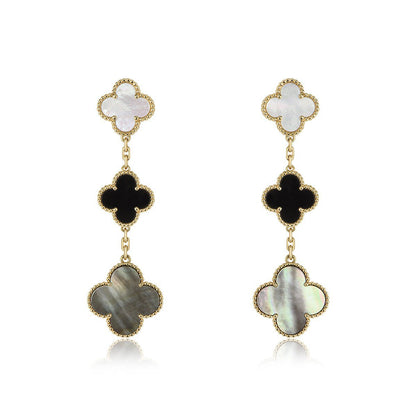 [Star Jewelry]CLOVER EARRINGS GOLD ONYX MOP 3 MOTIF