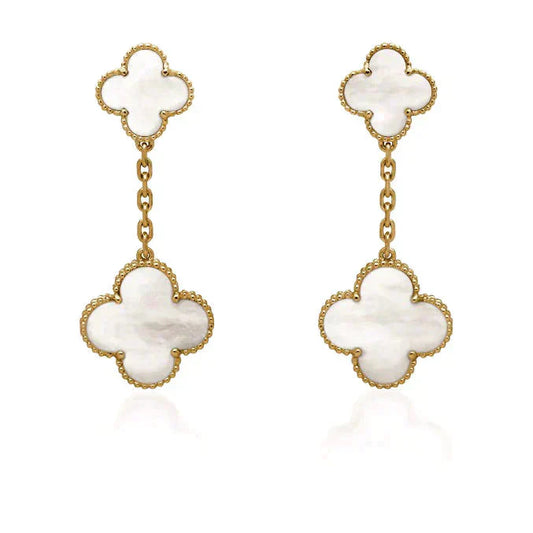 [Star Jewelry]CLOVER 2 MOTIF WHITE MOP EARRINGS